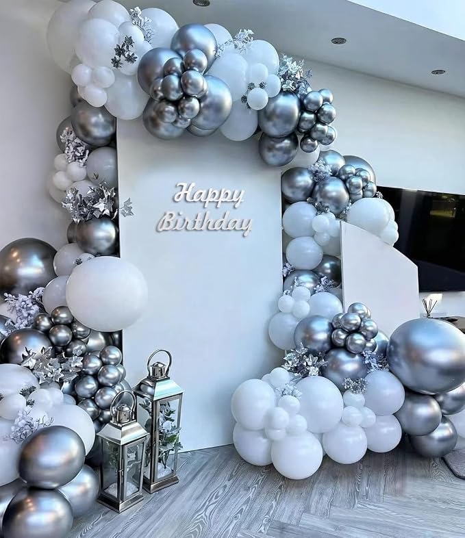 FOTIOMRG Metallic Silver Balloons 12 inch, 100 Pack Chrome Silver Latex Balloons - Image 3