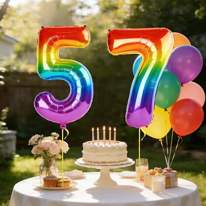 40 Inch Number 57 Balloons for 57th Birthday Party Decorations, 0-100 Rainbow - Image 3