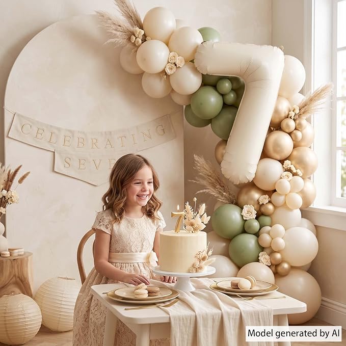 Cream Number 7 Balloon 40 Inch, Foil Numeral - Image 6