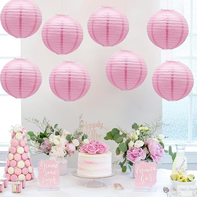 Pink Paper Lanterns Hanging Chinese Round Lanterns - Image 4