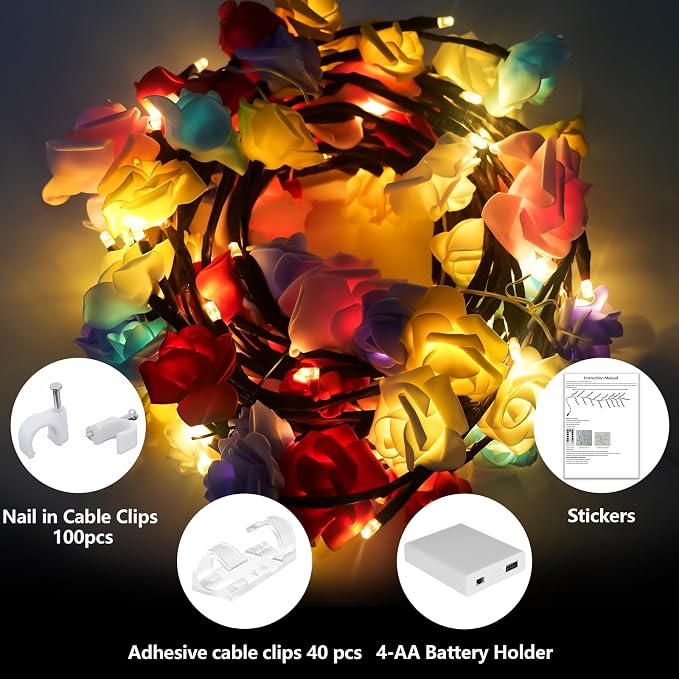 7.55FT 144LED Macaroon Rose Blossom Enchanted Willow Vine Light, Battery Box | - Image 5