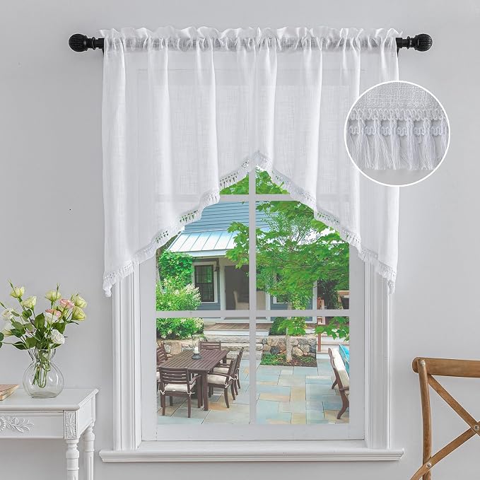 Beda Home Tassel Linen Textured Swag Curtain Valance by BedaHomeBedaLife