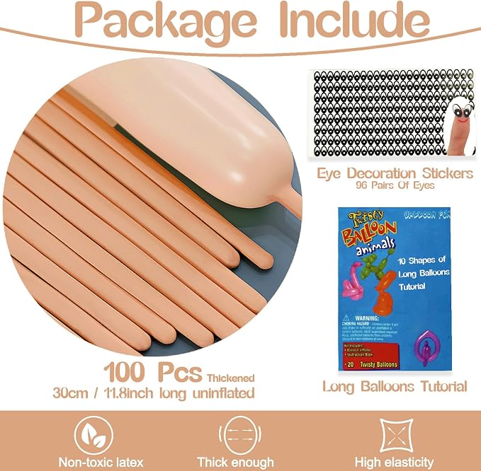 260 Balloons Retro Apricot, Thickened 100 Pack Long Balloons Twisting Skinny - Image 2