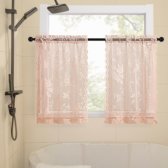 SEEKRIGHT Blush Pink Kitchen Cafe Curtains - Image 3