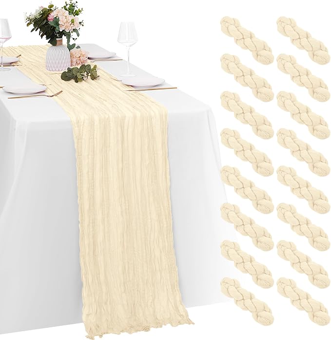 16 Pack Ivory Cheesecloth Table Runners 20x120 Inch Gauze Table Runner 10FT by Yorcari