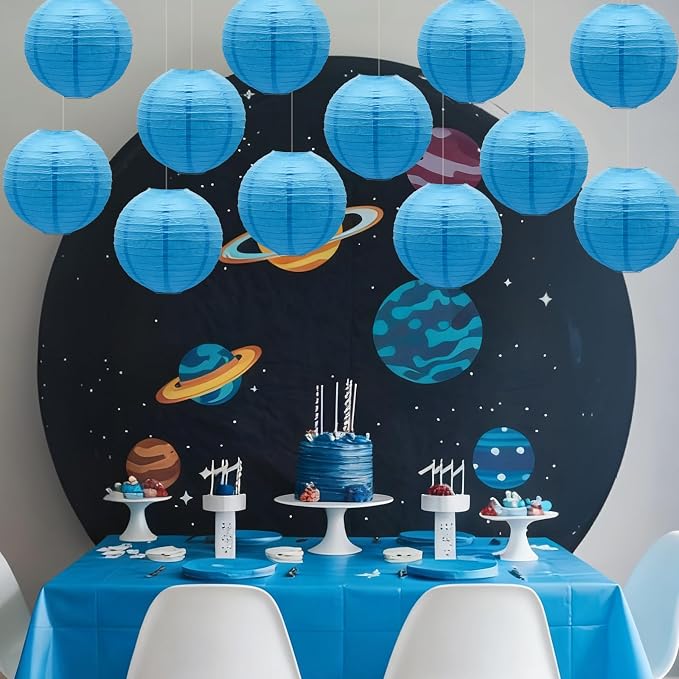 Sky Blue Paper Lanterns Decorative Round Shape Lanterns - Image 4