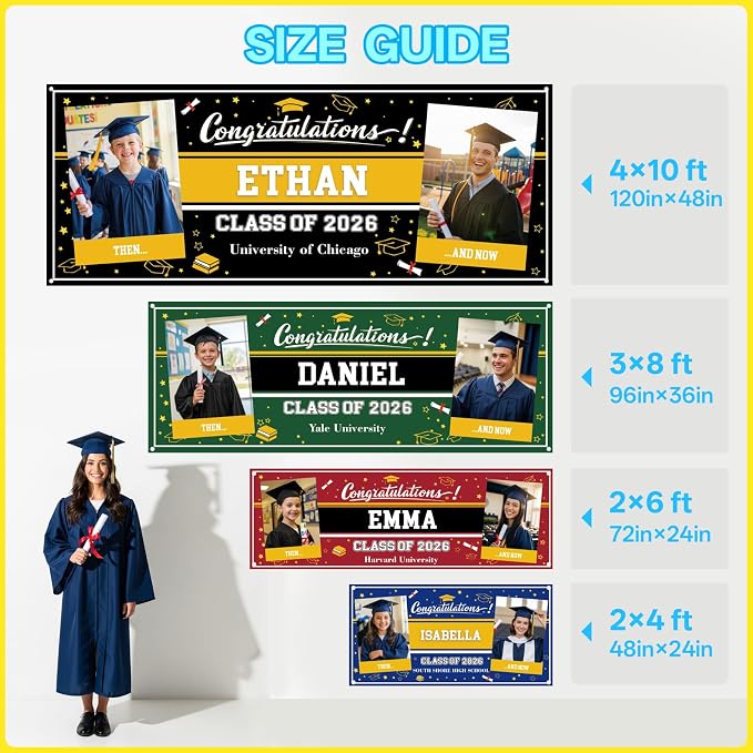 Custom Vinyl Banner, Personalized Grad Backdrop, 4 Size 2Photos | Graduation - Image 2