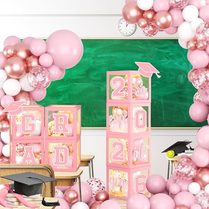2026 Pink Graduation Party Decorations Class of 2026 Pink Balloon Boxes - Image 6