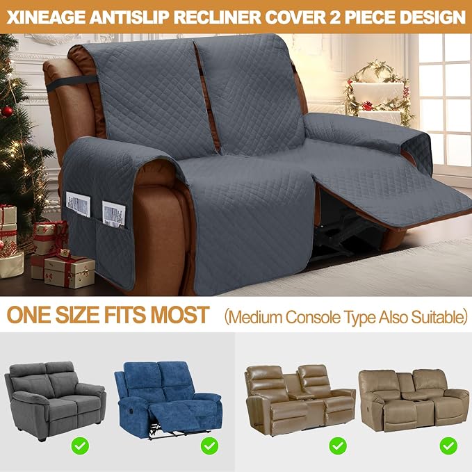 XINEAGE Water Resistant Recliner Cover, 2 seat Recliner Loveseat Covers - Image 3