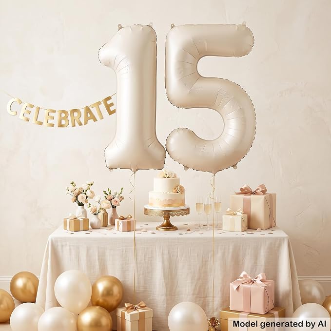 40" Beige Foil Number 15 Balloon - Image 3