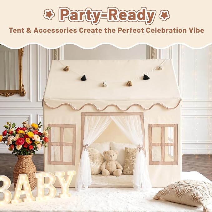 Kids Play Tent Indoor: with Mat, Tassel Garland - Image 6