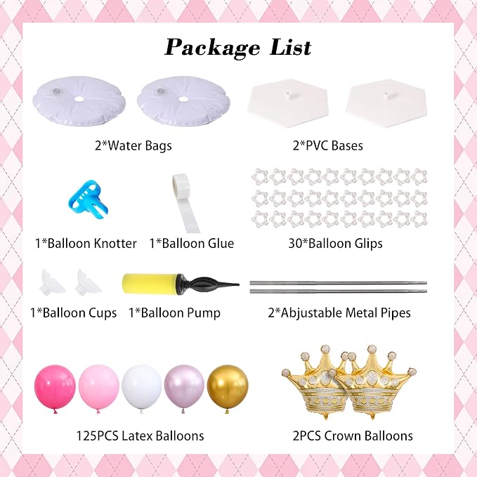 Princess Pink and White Gold Balloon Column Stand Kit Set of 2 - Image 3