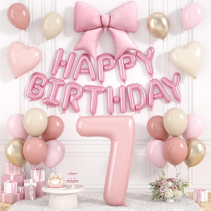 Dusty Pink Number 7 Balloon, 7th Birthday Decorations by Hapmori