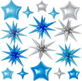 Blue Silver Star Balloons, 22/18/10 Inch Foil Balloons, Four-Pointed Balloon by Sowide