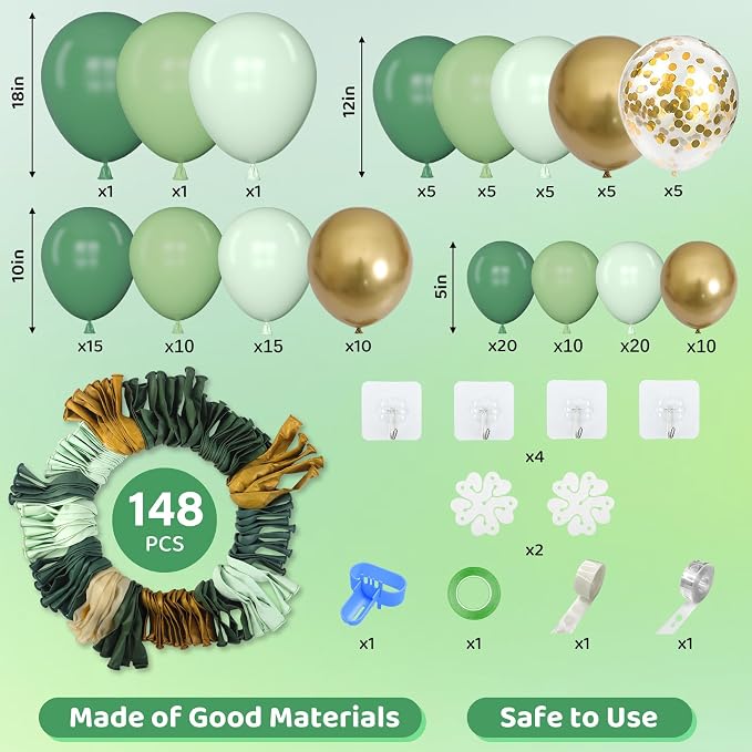 Amandir 148pcs Sage Green Balloon Garland Arch Kit Different Sizes | 18 12 10 5 - Image 2