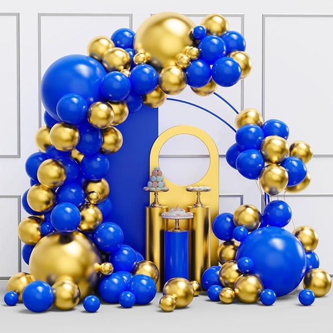 YMSZ Blue and Gold Balloons Arch Kit, Royal Blue Balloons | 134pcs Metallic by YMSZ