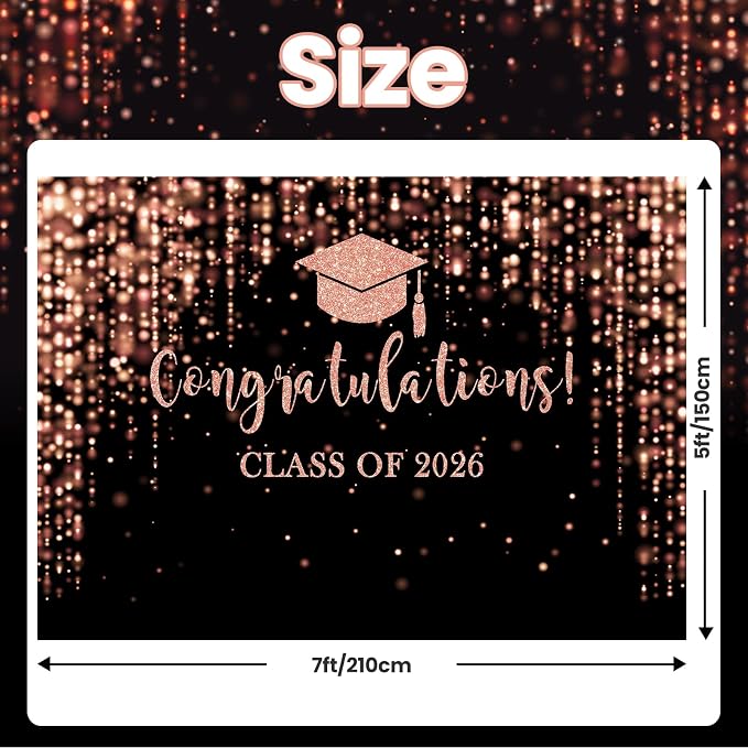 Mocsicka Class of 2026 Backdrop Rose Gold Glitter Bokeh Graduation Party - Image 4