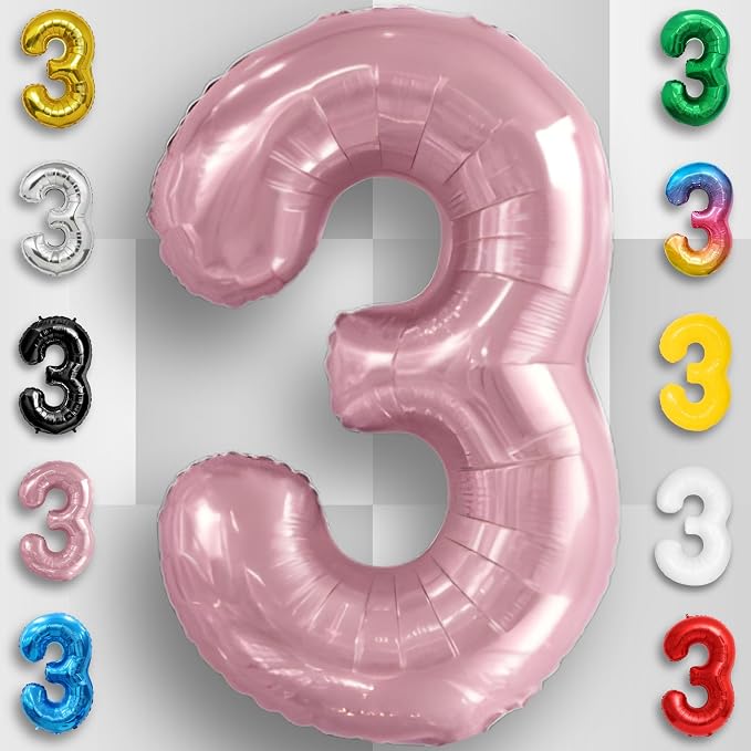 Pink Pearl Number Balloon 3 Mylar Foil Macaron Balloons 16 Inch - Image 5