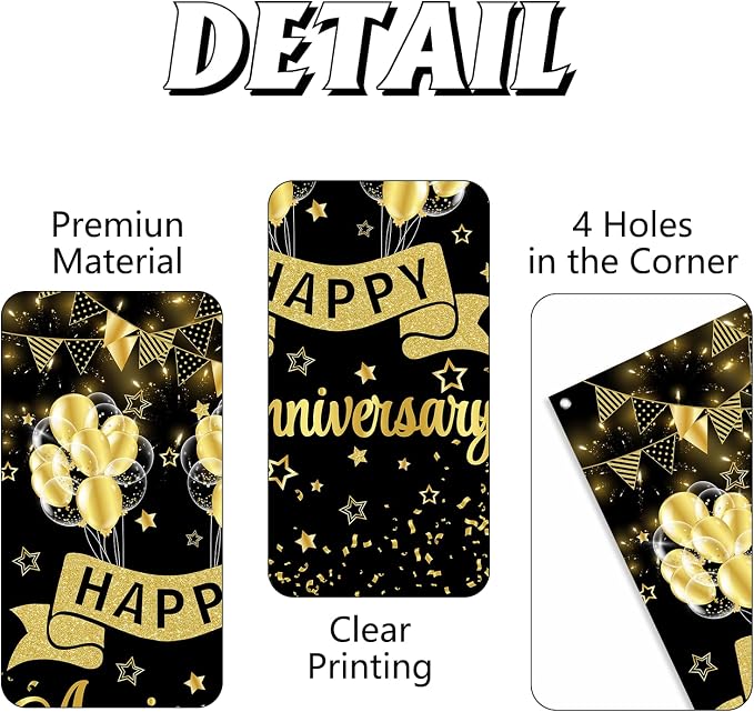 Happy Anniversary Door Banner Wedding Decorations Door Cover Black Gold - Image 3