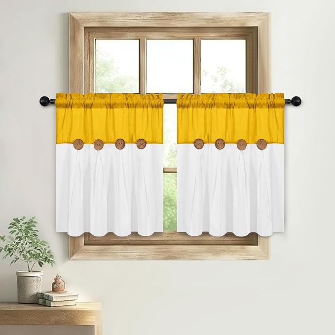 Farmhouse Kitchen Curtains 24 Inch Length, Rustic Cotton Linen Tier Curtain - Image 8