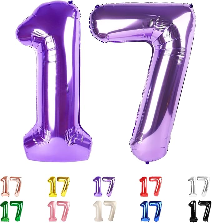 17 Balloon Numbers 40Inch for 17th Year Old Birthday Decorations, Inflation by Mluchee