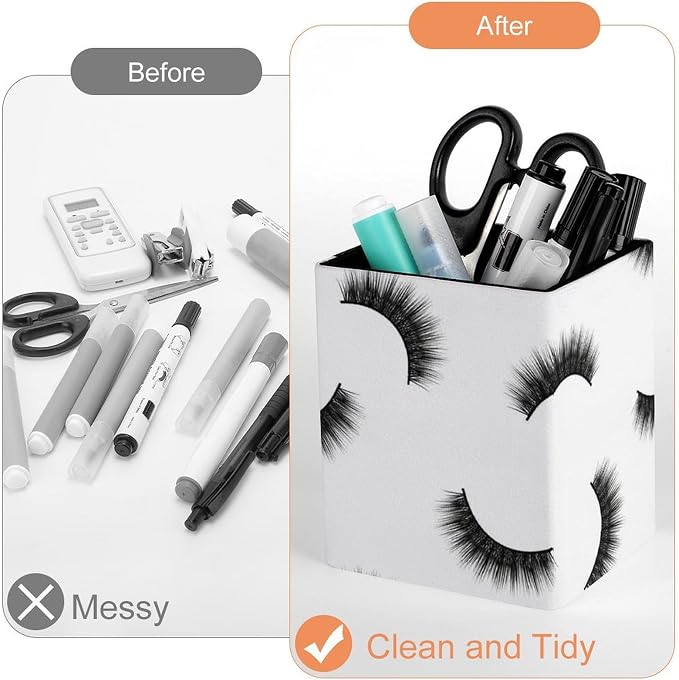 Pen Holder Black Eyelash White, Desk Accessories Pencil Cup - Image 3