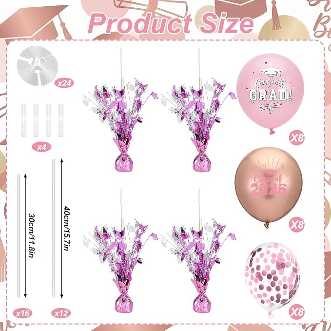 4 Set Pink and Gold 2026 Graduation Table Centerpiece - Image 2