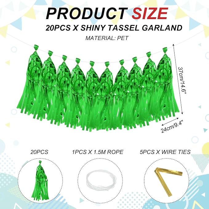 MECCANIXITY 20Pcs Shiny Tassel Garland Banner Tissue Paper - Image 2