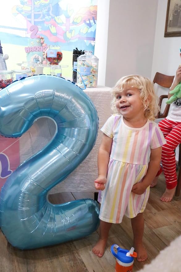 2 Balloon Numbers Birthday Decorations, 40In Pearl Blue Balloons - Image 2