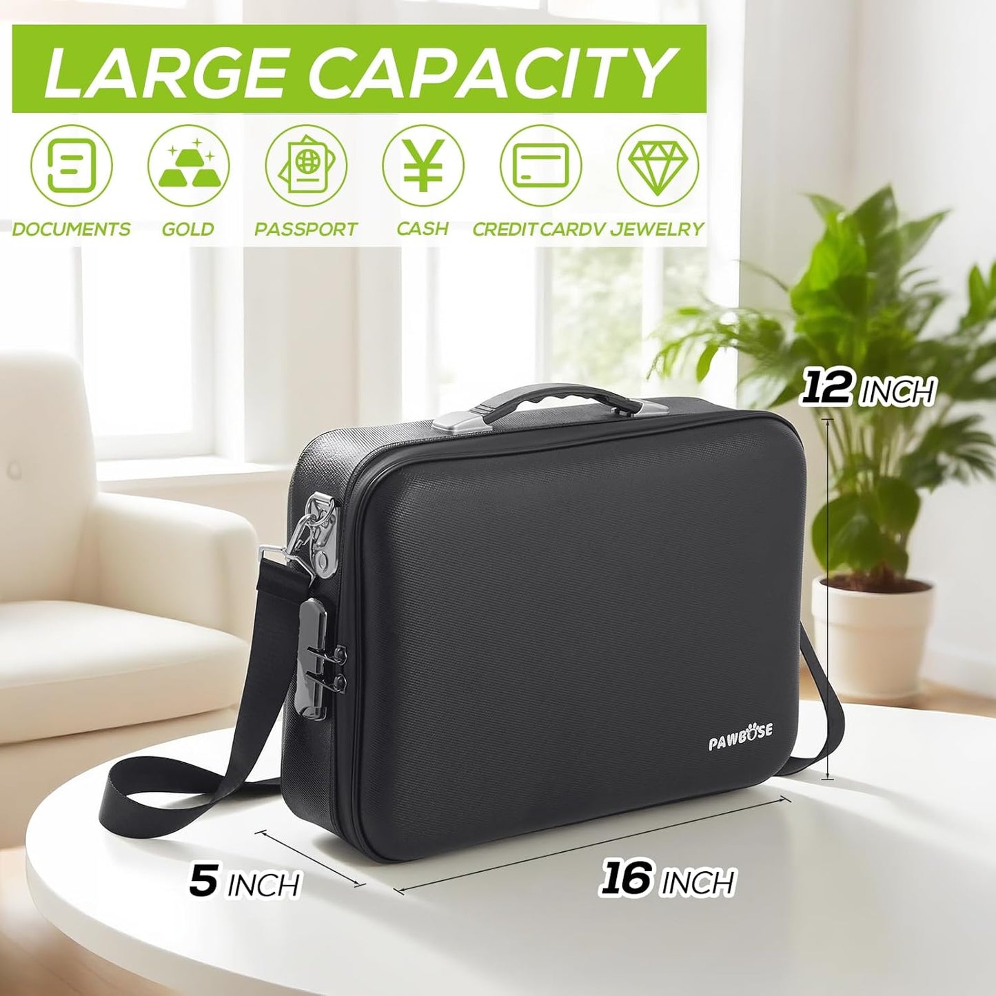 Fireproof Document Box with Combination Lock, Fireproof Water-Resistant Hard Case Safe for Important Documents, Certificates, Laptop, Passports（16''x12''x5''