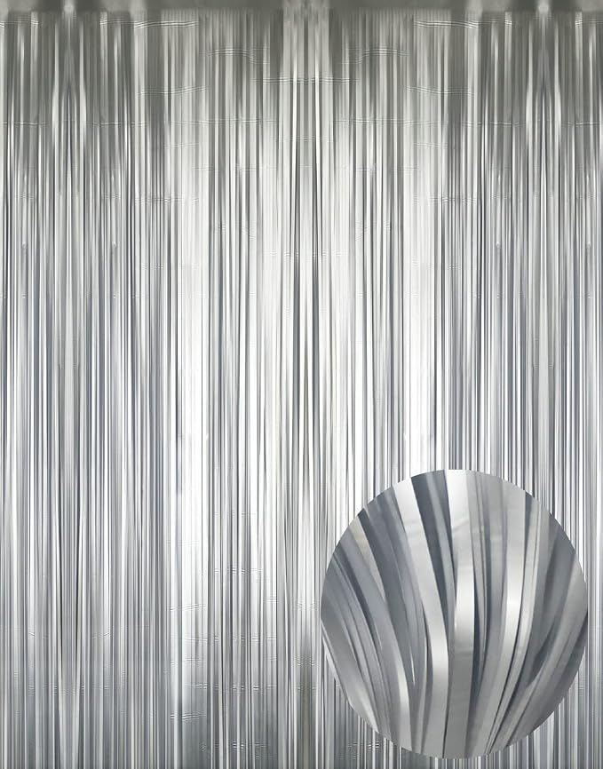 GOER 3.2 ft x 8.2 ft Metallic Tinsel Foil Fringe Curtains, Party Streamer by GOER