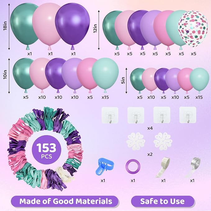Amandir 153pcs Mermaid Balloon Garland Arch Kit Different Sizes | 18 12 10 5 - Image 4