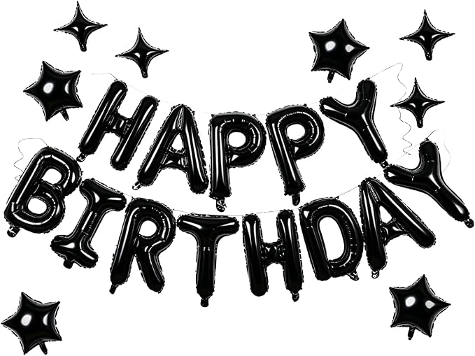 Black Happy Birthday Balloons Banner 16 Inch Mylar Foil Letters, 10 Inch Five & by WESTGO