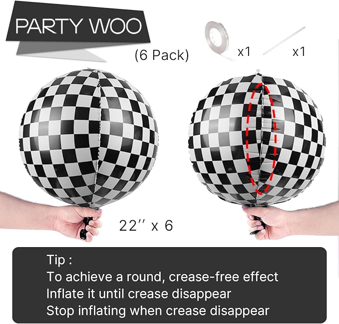PartyWoo Checkered Large Round Giant 4D Jumbo Inflatable Foil Balloons 6pcs | - Image 4