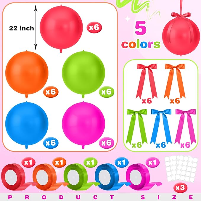 Jenaai 30 Set Round Foil Balloons Bulk 22 Inch 4d Metallic Giant Balloons Set - Image 2