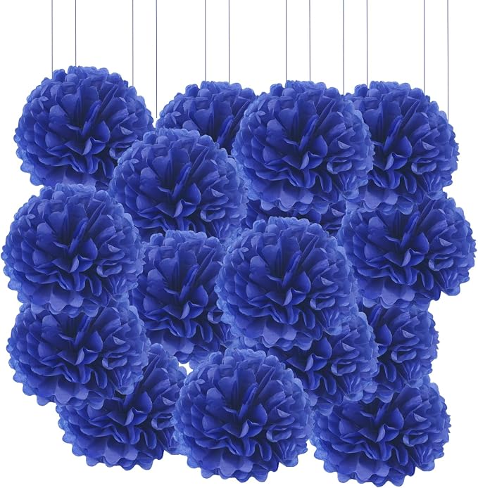 Qimoo 20pcs Sapphire Blue Paper Pom Poms Decorations, DIY Decorative Tissue by QIMOO