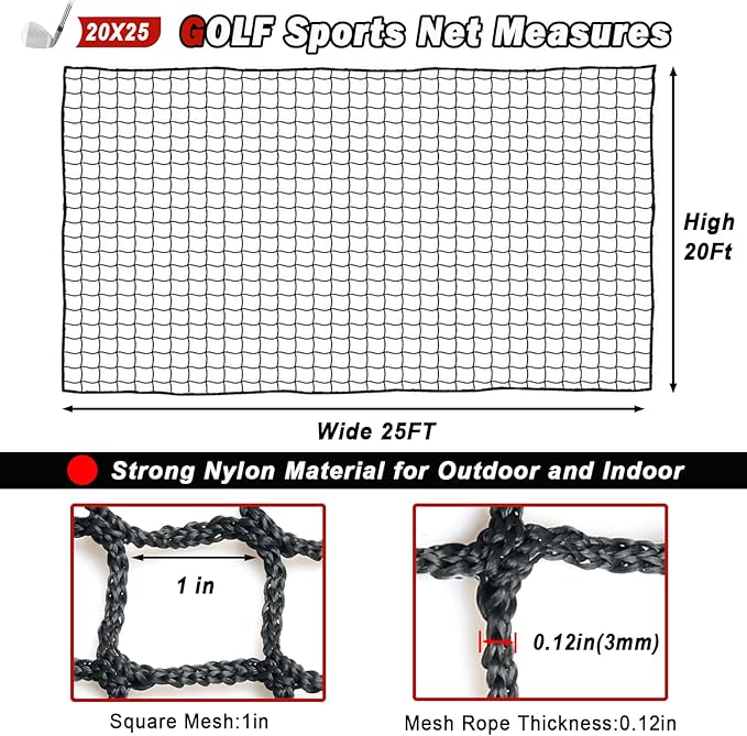 Sports Netting - Heavy Duty Ball Net for Golf, Baseball, Hockey, Soccer