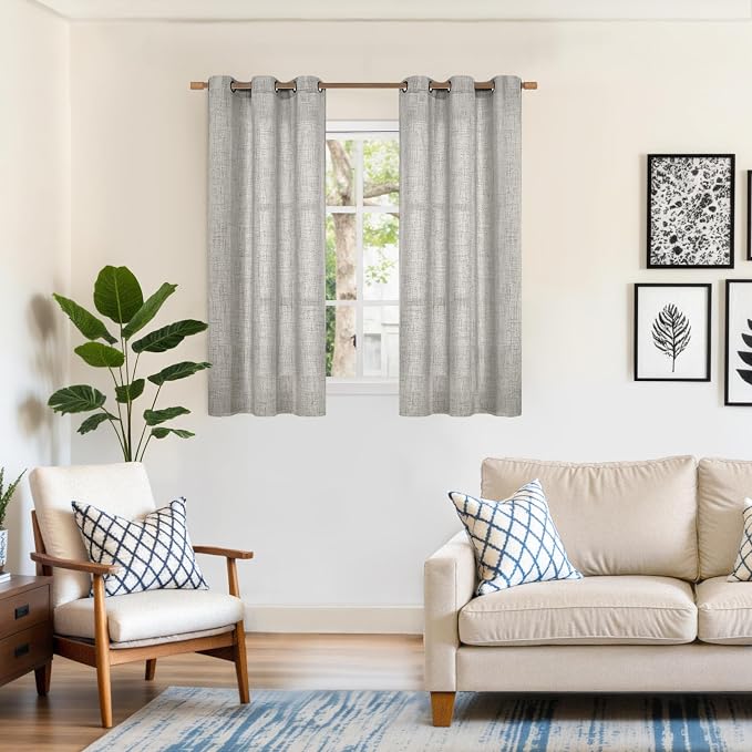 YoungsTex Short Linen Curtains 40 Inches Long, Dark Grey Drapes Light Filtering - Image 2