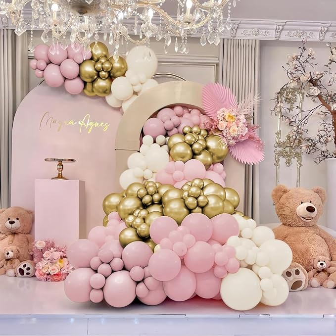 Pink White Gold Balloon Garland Arch Kit - Image 4