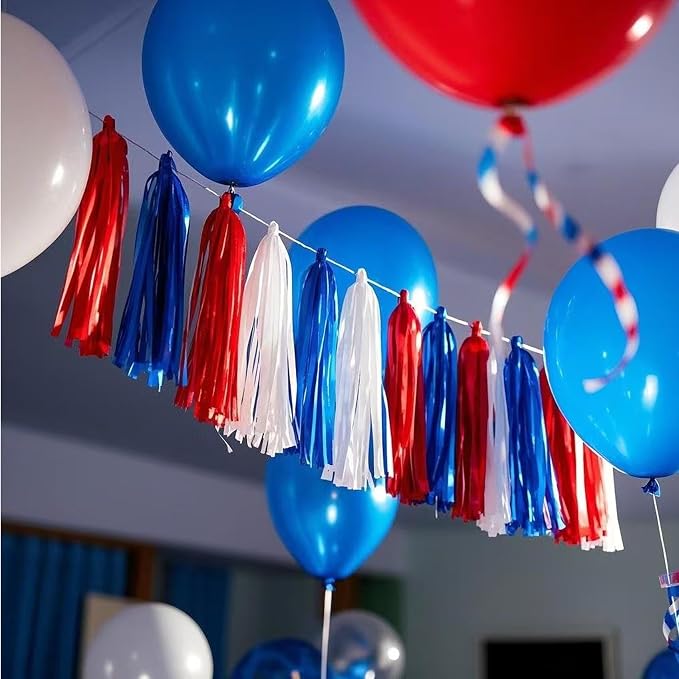 Red White and Blue Tissue Paper Tassels 30pcs Streamers Party - Image 5