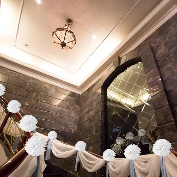 10pcs White Tissue Hanging Paper Pom-poms, Hmxpls Flower Ball Wedding Party - Image 3