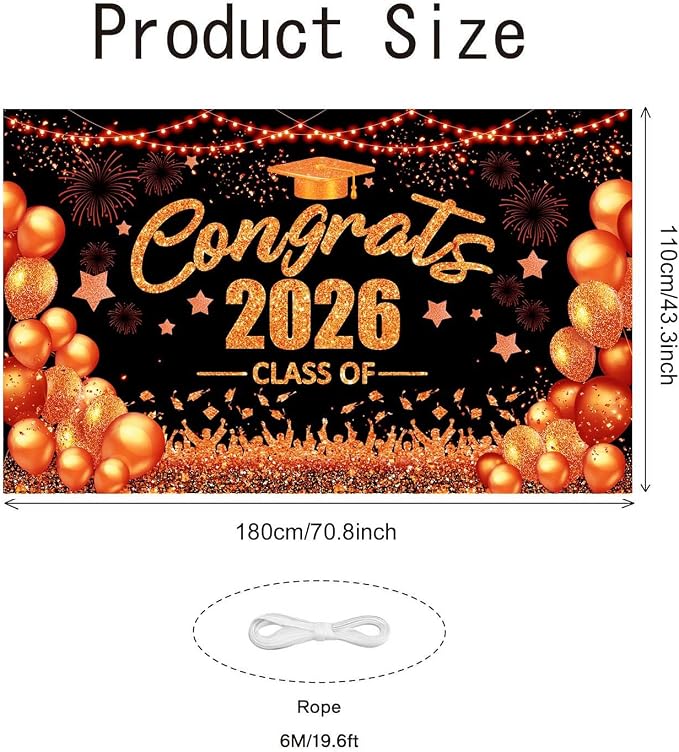 Orange and Black Graduation Decorations Congrats Class of 2026 Banner - Image 3