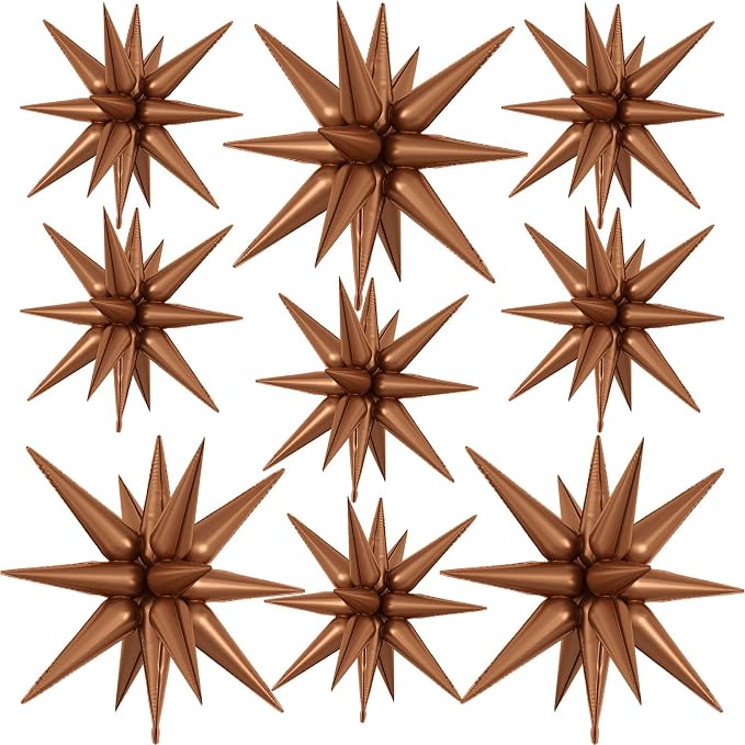 9Pcs Brown Star Balloons, Large Explosion Star Foil Balloons, Neutral Tan Mylar by Dagelar