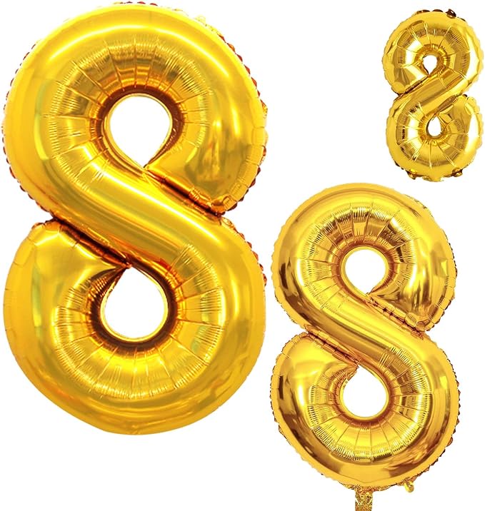 Gold Foil Balloons Number 8, Huge Number Balloons by GOER