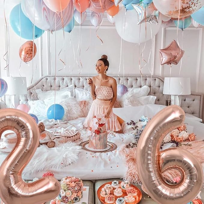 TONIFUL 40 Inch Rose Gold Large Numbers Balloons 0-9, Number 6 Digital 6 Helium - Image 3