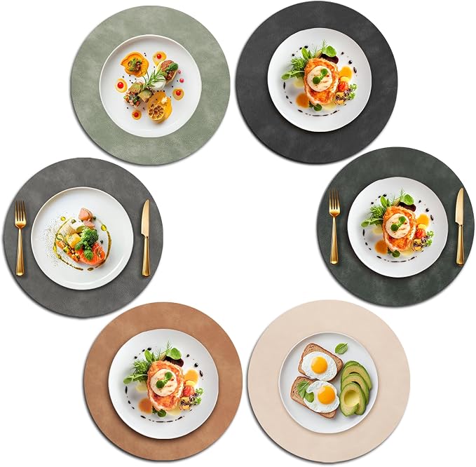 UnivoColors Placemats Round Faux Leather Placemats Set of 6-Waterproof-Wipe by UnivoColors