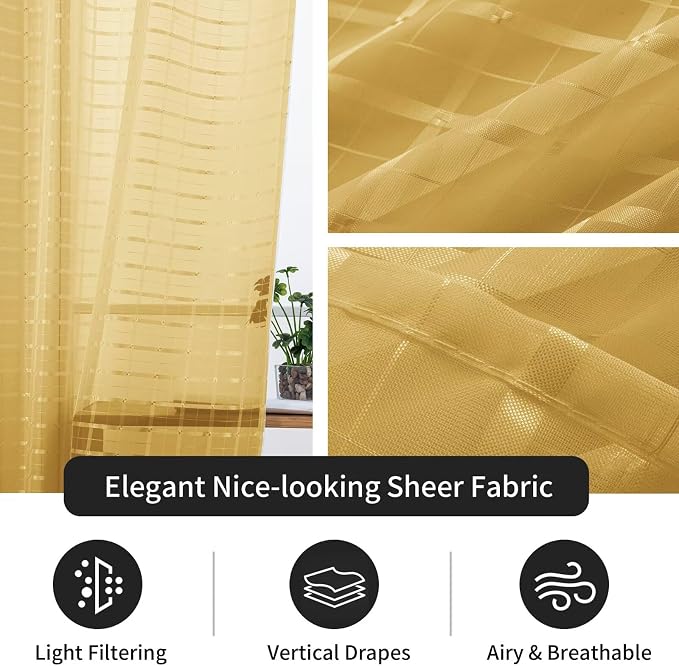 SpaceDresser Check Sheer Curtains 18 Inches Long - Image 4