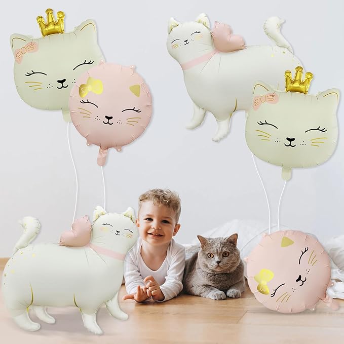 6 Pcs Cat Foil Balloons Giant Cute Pet Cat Balloons Crown Kitty Cat Head - Image 5