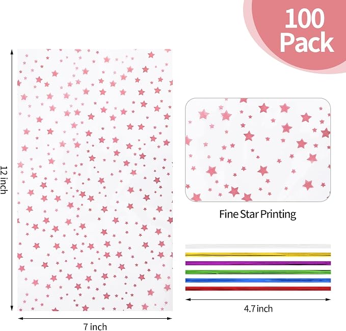 COQOFA 100 Pcs 7X12" Cello Cellophane Gift Treat Bags Party Favor bags Clear - Image 2