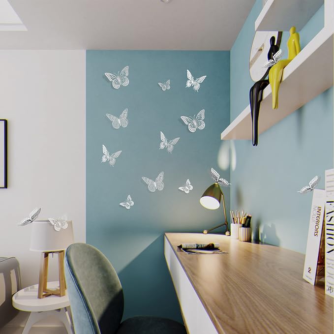 SAOROPEB 3D Butterfly Wall Decor, Removable Metallic Wall Sticker Room Mural - Image 4